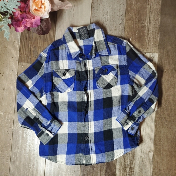 Faded Glory Blue Gray White Boys Flannel Shirt Size Small 6-7 EUC - Picture 1 of 14